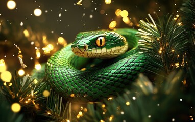 Fototapeta premium Christmass new year green snake background 
