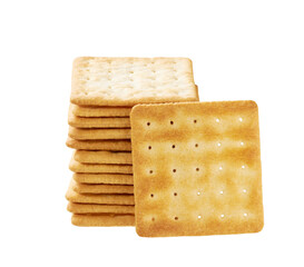 Stack of square water crackers isolated on white background. Water crackers placed on top of each other on a white background.