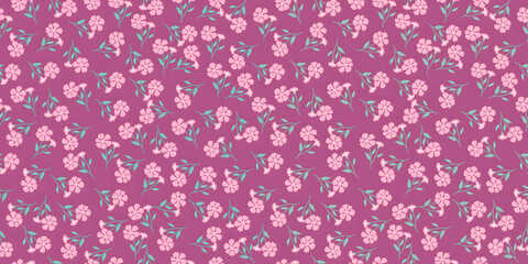 Seamless Light Pink Floral Pattern with Purple Background