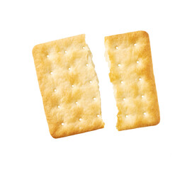 Broken square water crackers isolated on white background, top view.