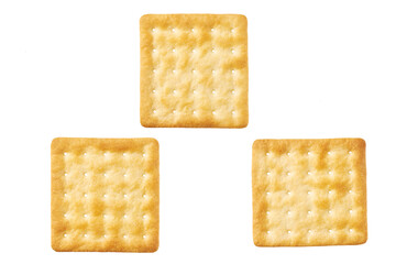 Water crackers isolated, top view. Square water crackers isolated on white background, top view.