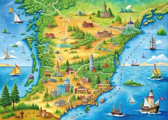 Detailed Map of New England States Featuring Major Cities, Landmarks, and Natural Features Overview