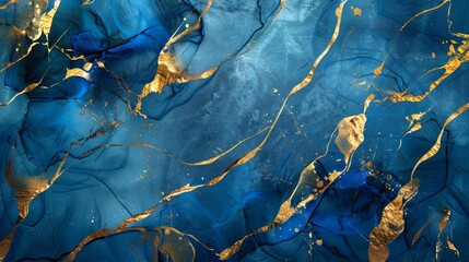 Fototapeta premium Gilded Elegance Intricate Blue and Gold Leaf Pattern for Luxurious Backgrounds