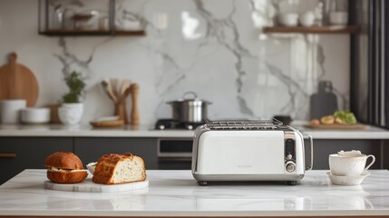 Modern Toaster Breakfast Setup. AI generated illustration.