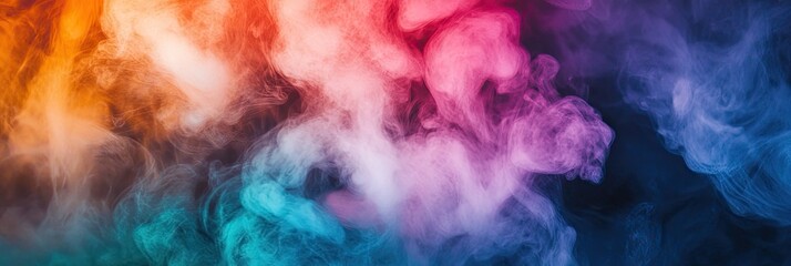 A swirling rainbow smoke effect, with colorful plumes rising against a dark background