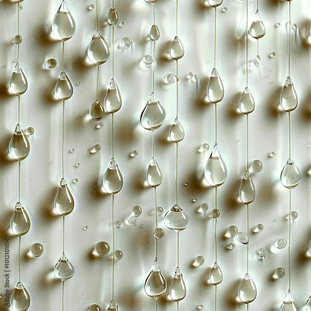 Poster Delicate droplets cascade gracefully down a translucent surface in soft lighting