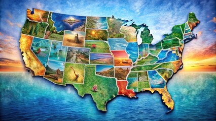 Detailed Map of the United States Highlighting All States with Borders and Major Cities Illustrated