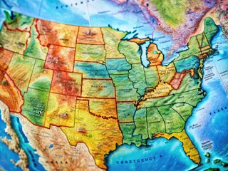 Obraz premium Detailed Map of the United States Highlighting States and Major Cities for Educational Purposes