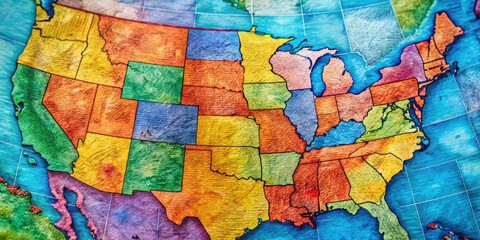 Obraz premium Detailed Map of the United States Highlighting Individual States and Their Borders in Vibrant Colors
