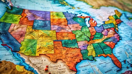 Naklejka premium Detailed Map of the United States Showing All States and Their Borders for Educational Use and Reference