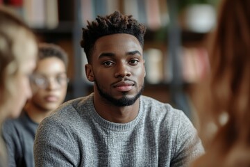 Side view portrait of two excited little kids looking at computer screen in school classroom copy space, Generative AI