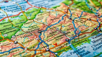 Fototapeta premium Detailed Map of Virginia County with Geographic Features and Major Roads for Navigation and Reference