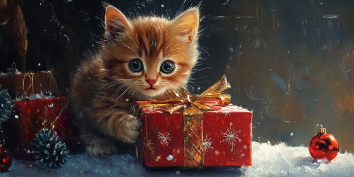 Qute kitten and christmass gift