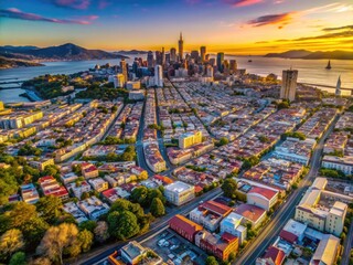 Fototapeta premium Detailed San Francisco Map of the USA Highlighting Landmarks, Neighborhoods, and Transportation Routes