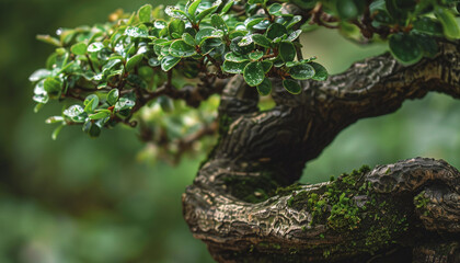 Fototapeta premium Close-up of a Bonsai Tree with Detailed Focus