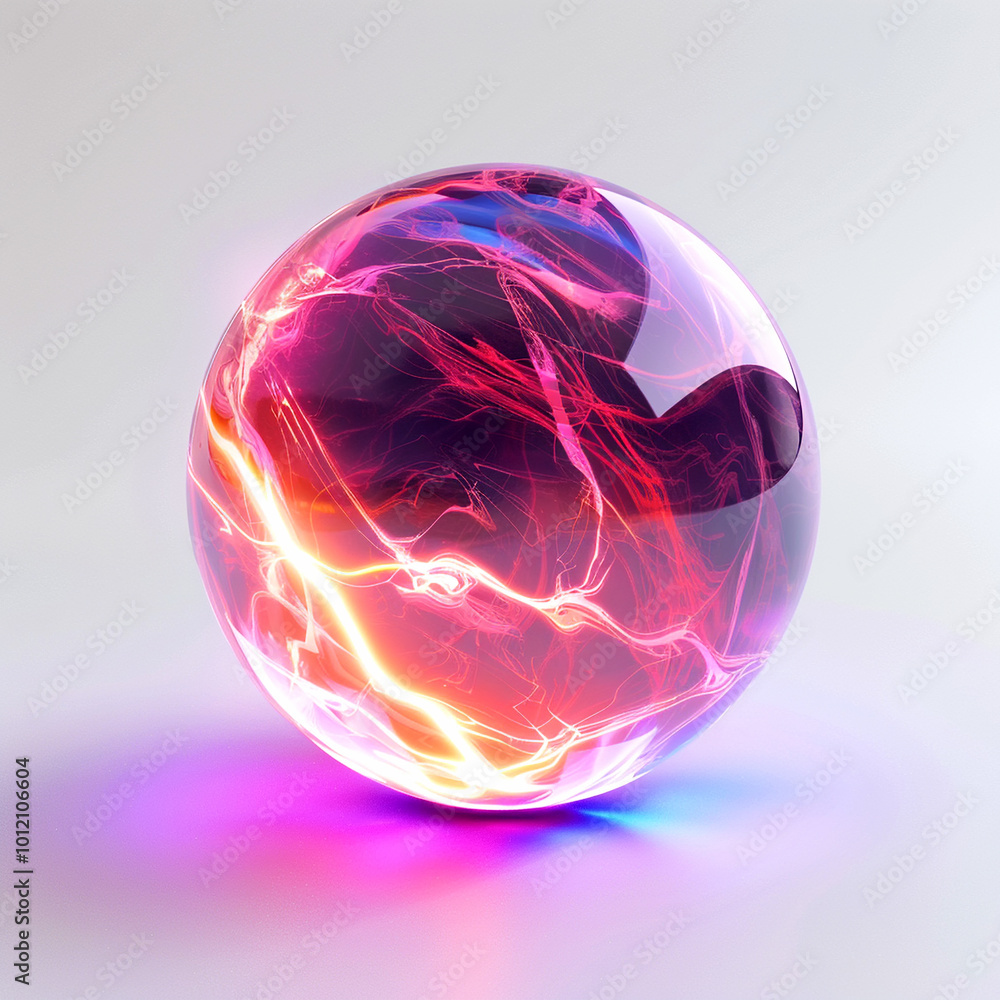 Poster a vibrant orb of energy emits colorful lightning patterns against a soft background