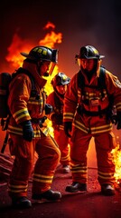 Fire-fighters in full fire kit fire crew managing risk