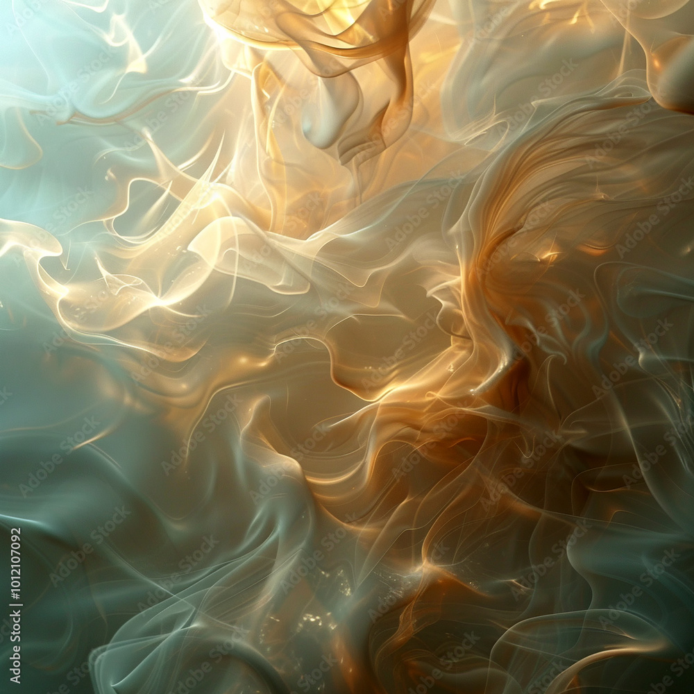 Poster swirling golden hues intertwine with smoky textures in a mesmerizing abstract display