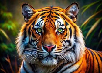 Obraz premium Detailed Tiger Drawing in Bold Colors Showcasing Majestic Features and Striking Expression