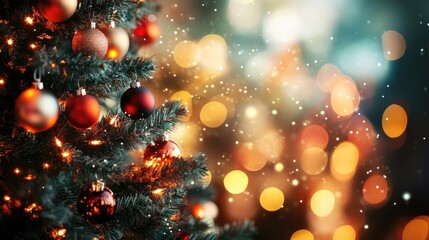 Christmas Tree with Baubles. AI generated illustration.