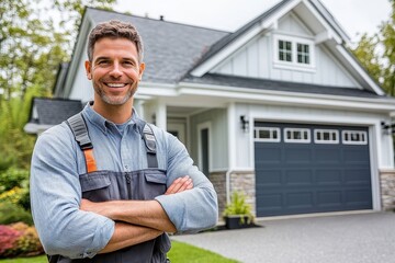 Garage Door Installation And Repair At Home. Contractor Man, Generative AI