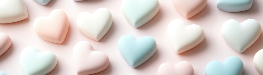 Obraz premium 3D hearts in soft pastel colors, arranged in a random, playful pattern