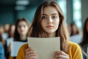 Cropped image of female student passing paper note to classmate during university class. Distracted learners handing crib sheet secretly in lecture class, copy, Generative AI