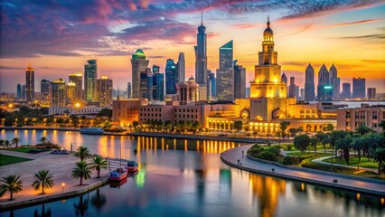 Naklejka premium Discovering the Capital of Qatar: A Visual Guide to Doha's Landmarks and Cultural Heritage