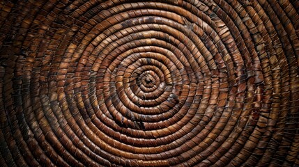 Fototapeta premium Rustic Elegance HighResolution Handwoven Mat with Intricate Circular Design Ideal for Home Decor and Interior Styling