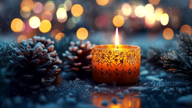 Candle Animation with Bokeh Lights | Peaceful Ambience. 30 seconds loop.