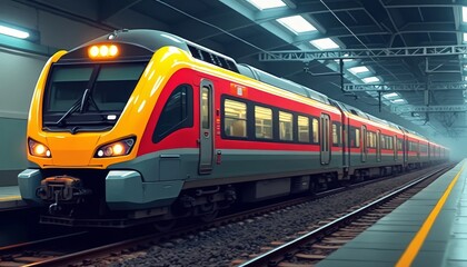 Obraz premium The magnificent view of the passenger train on the rails