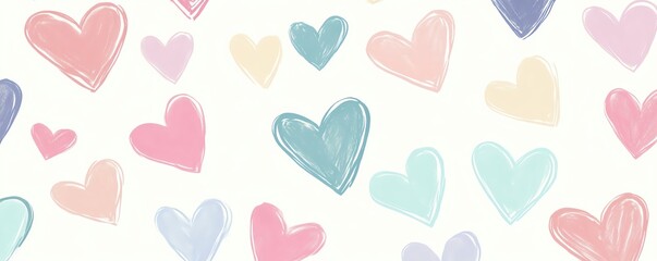 A cute, whimsical pattern of pastelcolored hearts in various sizes