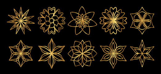 Elegant Gold Thin Royal Flower Collection For Logo Design Element