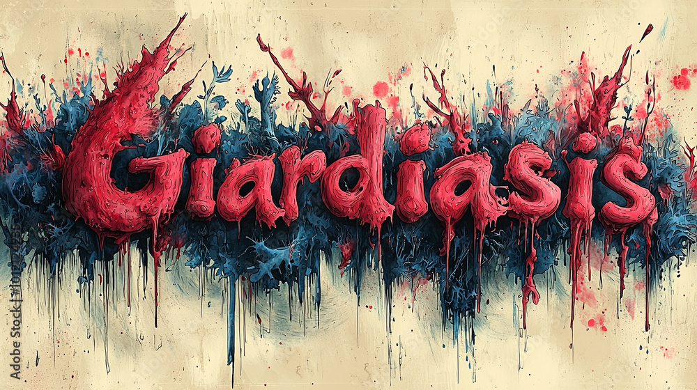 Poster an explosive blend of red and blue hues envelops the textured 'giardiasis' text, creating a dynamic 