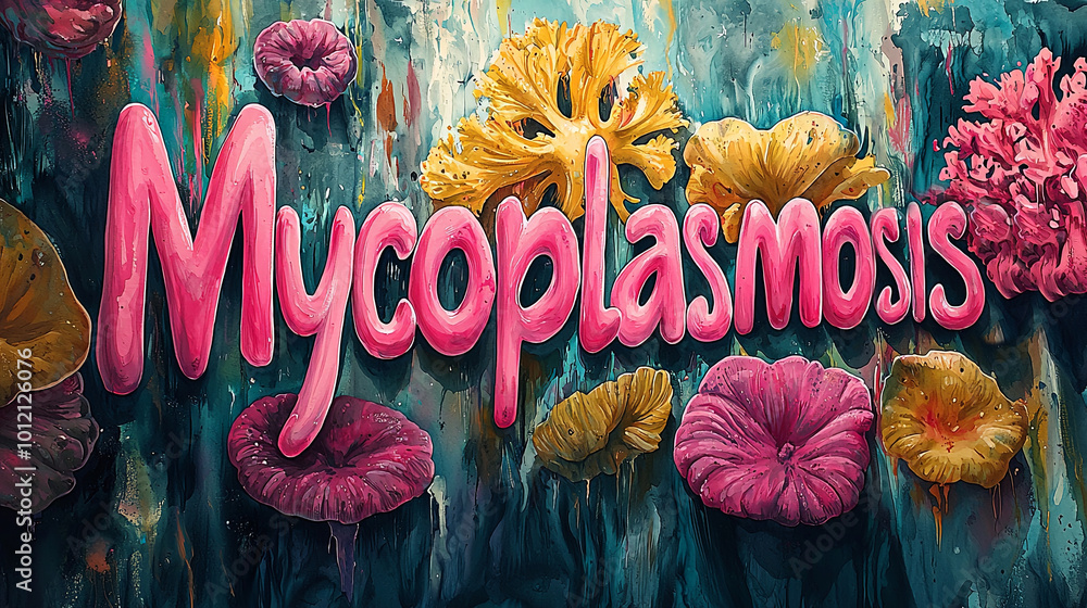 Poster this artwork showcases vivid fungi-like textures and colors, brilliantly integrating the term 'mycop
