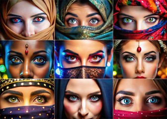 Obraz premium Diverse Types of Eyes Featuring Various Colors, Shapes, and Patterns for Creative and Artistic Use
