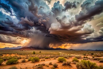 Dramatic Desert Storm Sweeps Across the Arizona Landscape with Dark Clouds and Dusty Skies