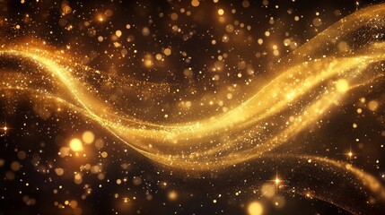 Fototapeta premium Bright golden comet tail with sparkling, A magic golden wind swirling