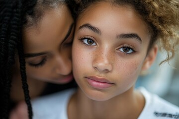 Obraz premium Crying teenage girl with caring therapist, Generative AI