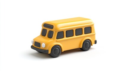 A small, stylized yellow bus toy designed for children's play and imagination.