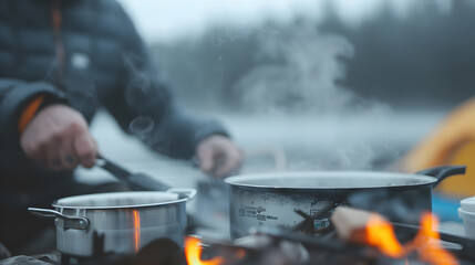 Man Cooking in Forest Camp | Outdoor Adventure and Wilderness Cooking Experience