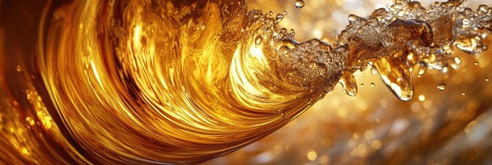 Abstract Liquid Gold Wave on Clear Background - Organic Olive Oil Concept Design