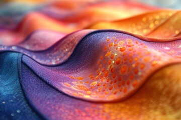 Abstract colorful wavy textured surface with glowing dots.