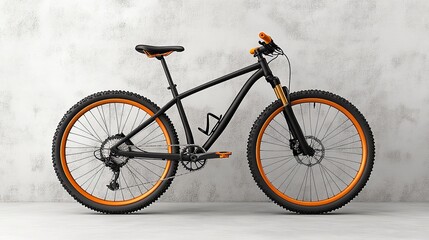 A mountain bike with rugged tires and suspension, isolated on a textured gray background to emphasize its durability and adventure-ready design.