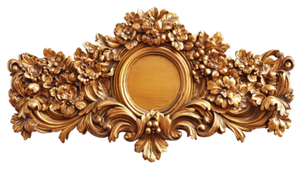 Elegant Golden Baroque Ornament Detail with Floral Elements and Symmetrical Design for Classic Frame or Furniture Decoration on White Background