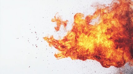 A vibrant depiction of flames and sparks against a white background.