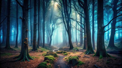 Obraz premium Eerie Shadows and Ominous Atmosphere in a Dark Forest with Creepy Elements and Sinister Vibes