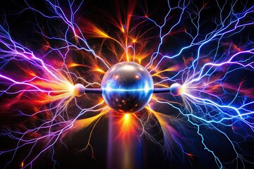 Obraz premium Electrostatic Discharge Concept with Sparks and Electrical Arcs on a Dark Background for Technology Use