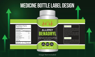 Nutrition Supplement Label Template, supplement label, dietary medicine supplement label, multi-vitamin, health design, bottle product label, packaging design.