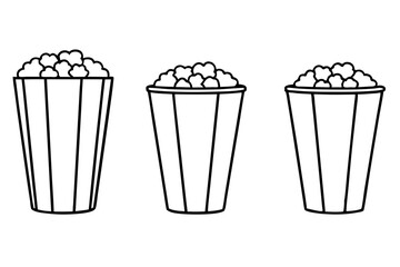  3d Popcorn Bucket, different Portions vector illustration  line art of Pop Corn